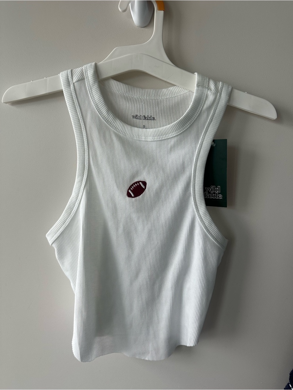 wild fable White Ribbed Tank with Burgundy Football Patch
